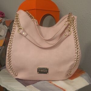 bebe Light Pink Shoulder Bag with Gold Chain